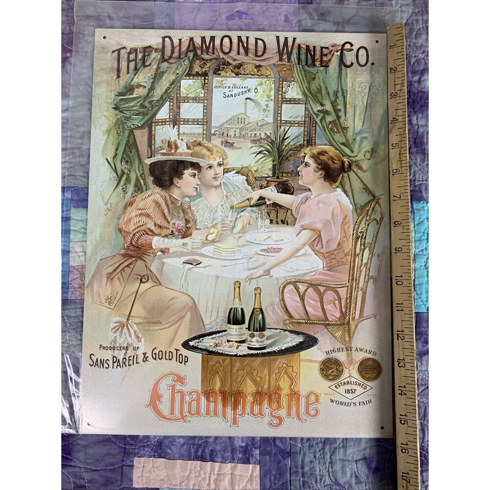 Champagne Metal Sign The Diamond Wine Company World’s Fair Decor Bar 16" x 12” - Picture 3 of 3